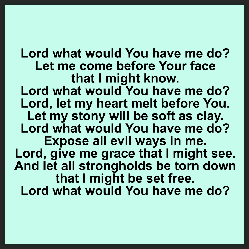 LORD WHAT WOULD YOU HAVE ME DO?