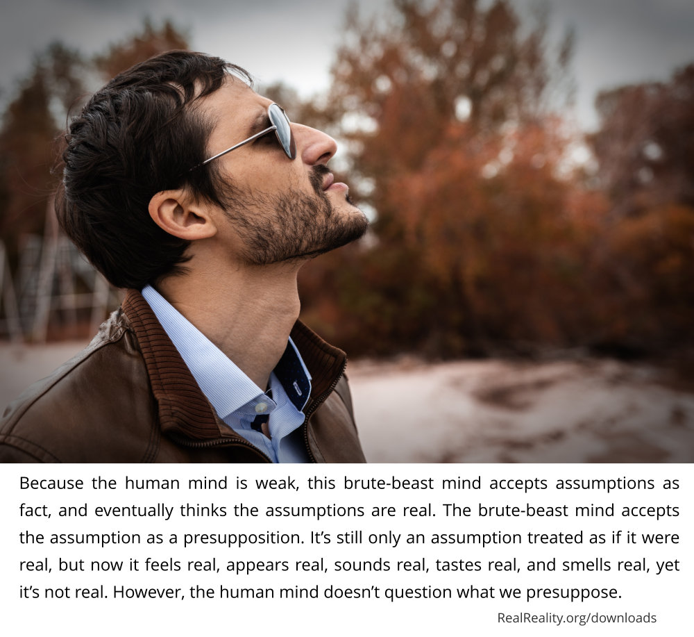 The human mind is weak. The brute-beast mind accepts assumptions as fact and thinks they are real.
