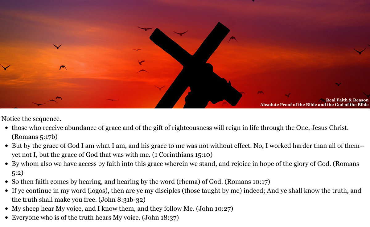 Notice the sequence: God speaks, faith comes and gives access to grace, grace does the works, and you yield and are transfigured.