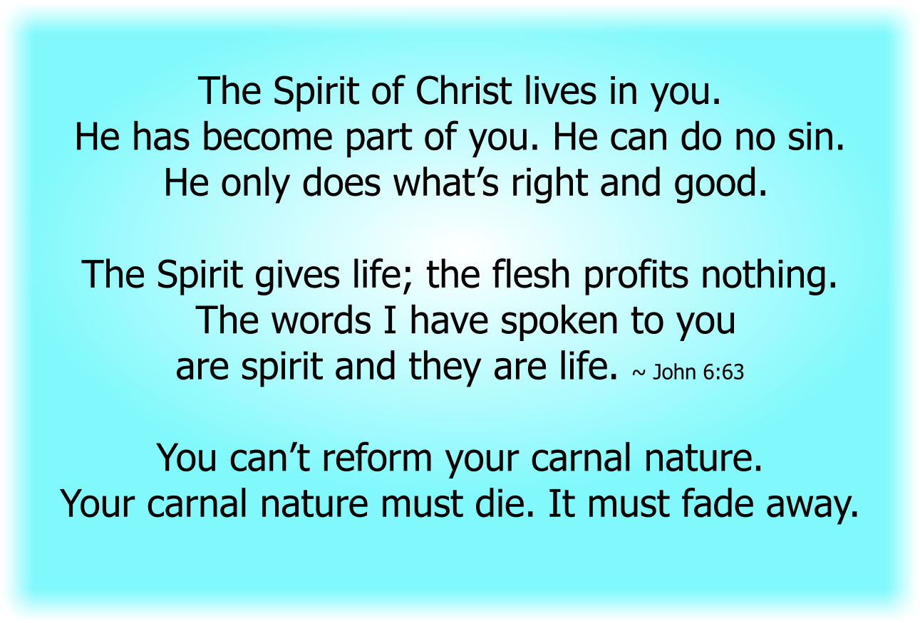 The Spirit of Christ lives in you. He has become part of you. He can do no sin.