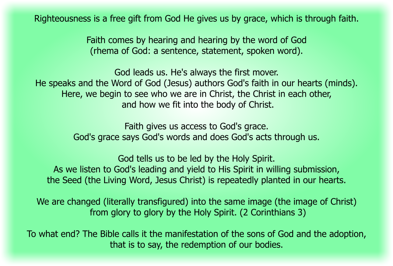 Righteousness is a free gift from God He gives us by grace, which is through faith.