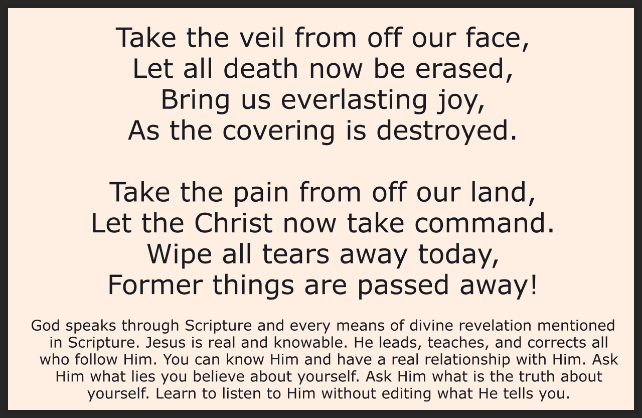 TAKE THE VEIL FROM OFF OUR FACE