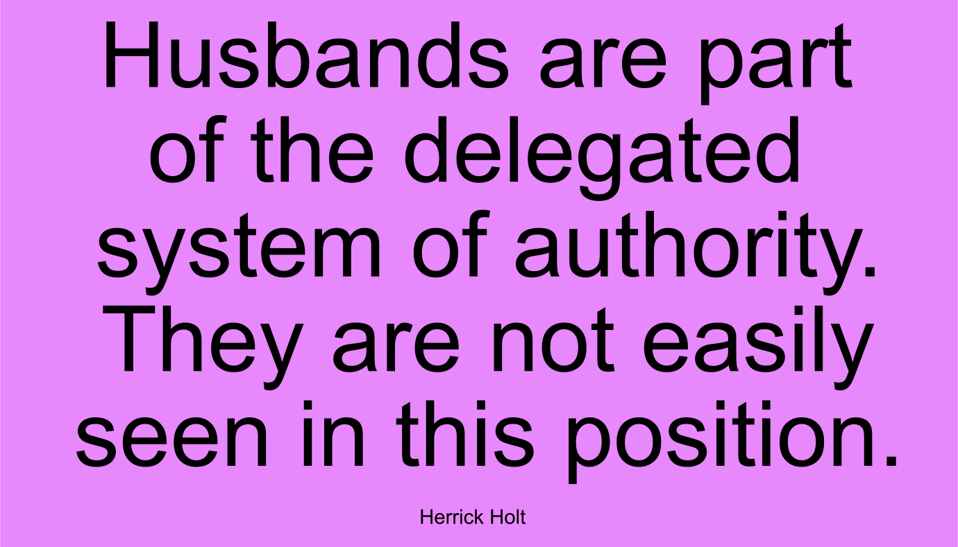 Husbands are part of the delegated system of authority. They are not easily seen in this position. ~ Herrick Holt