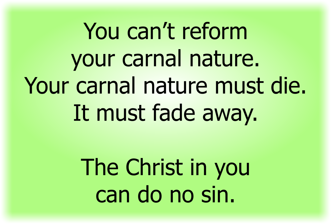 You can’t reform your carnal nature. Your carnal nature must die. It must fade away.