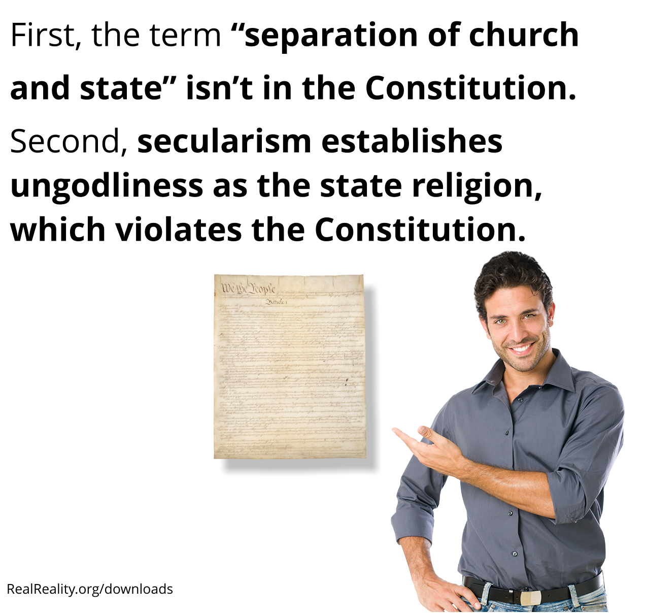 First, the term “separation of church and state” isn’t in the Constitution. Second, secularism establishes ungodliness as the state religion, which violates the Constitution.