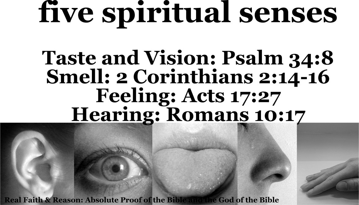 Five spiritual senses: taste, vision, smell, feeling, hearing