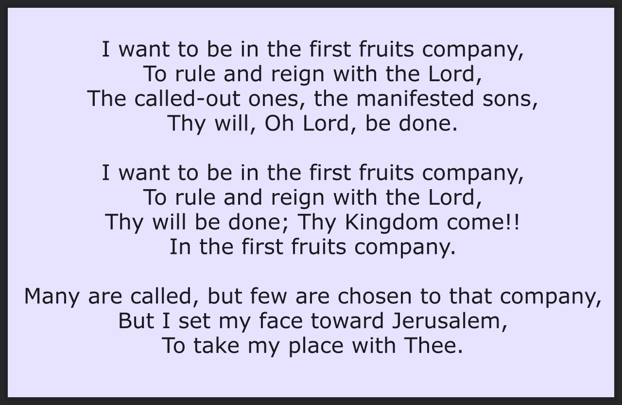 THE FIRST FRUITS COMPANY