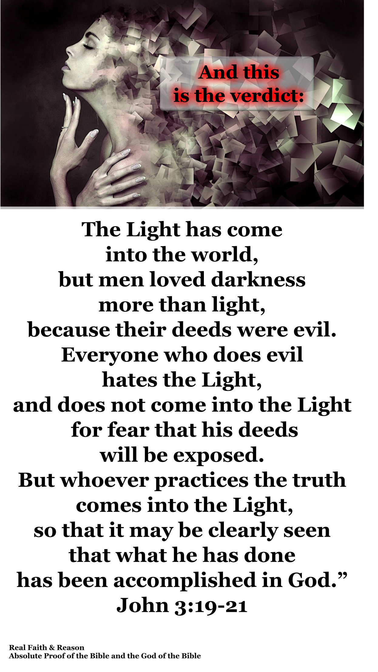 And this is the verdict: The Light has come into the world, but men loved the darkness rather than the Light because their deeds were evil. Everyone who does evil hates the Light, and does not come into the Light for fear that his deeds will be exposed. But whoever practices the truth comes into the Light, so that it may be seen clearly that what he has done has been accomplished in God.” (John 3:19-21) Some are coming to the Light. Some are running from the Light. Some want to stay in some sort of religious twilight. They don’t want to hear God’s voice. They don’t like what He has to say. They want to keep their old presuppositions. Like the Children of Israel at Sinai, they don’t want to stand in God’s presence. They just want to know some intellectually stimulating opinions. They want to be entertained. 