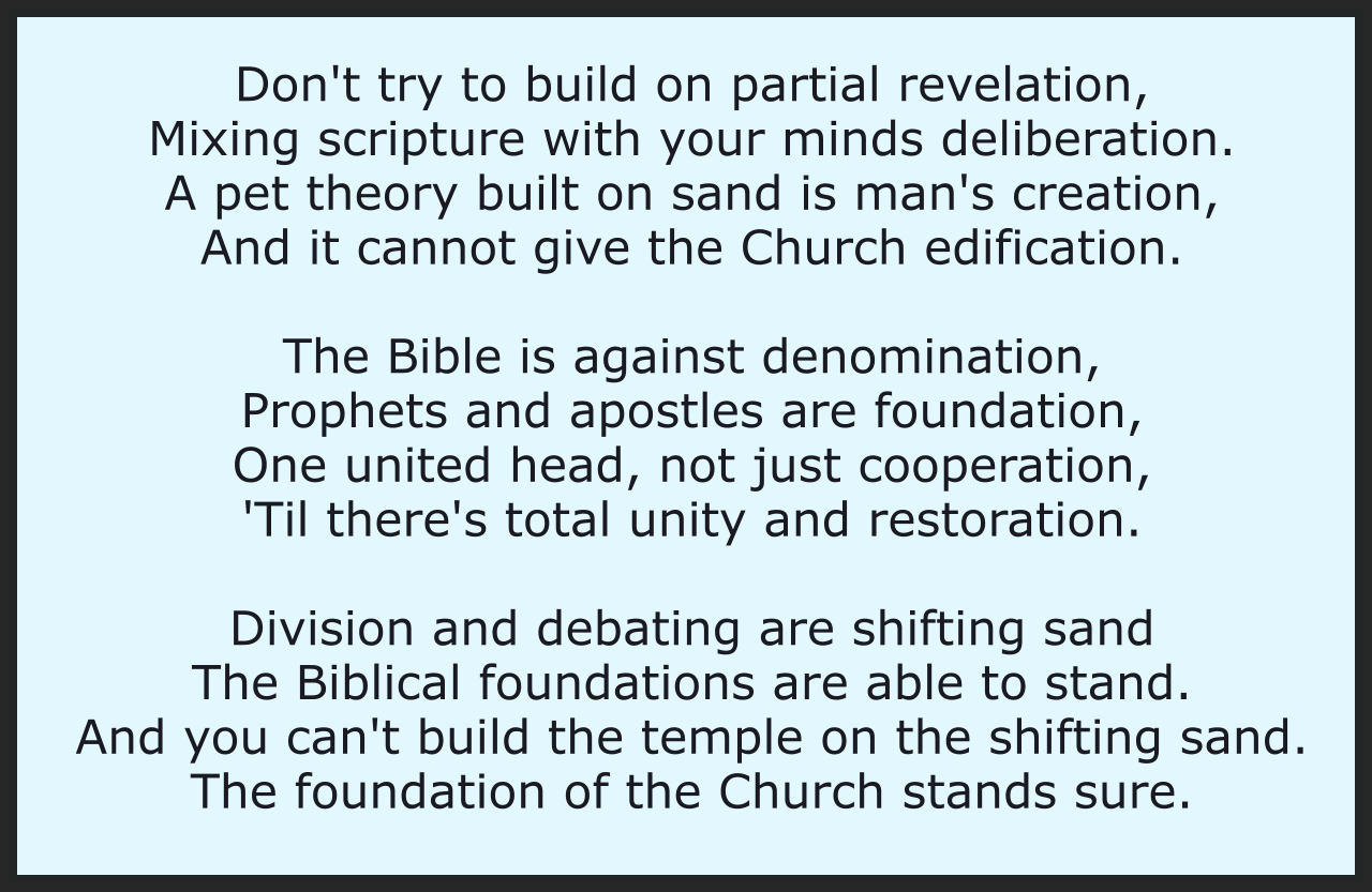THE FOUNDATION OF THE CHURCH STANDS SURE