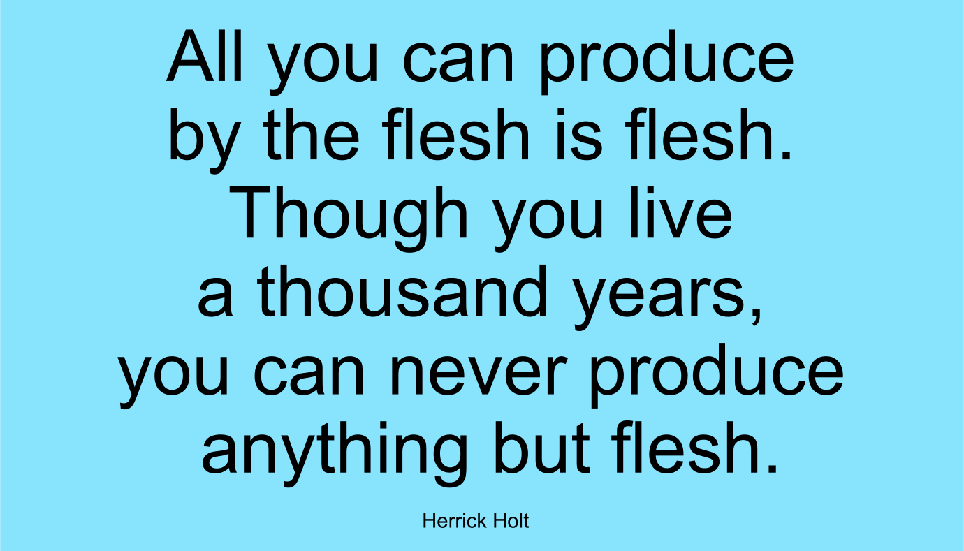 All you can produce by the flesh is flesh. Though you live a thousand years, you can never produce anything but flesh. ~ Herrick Holt