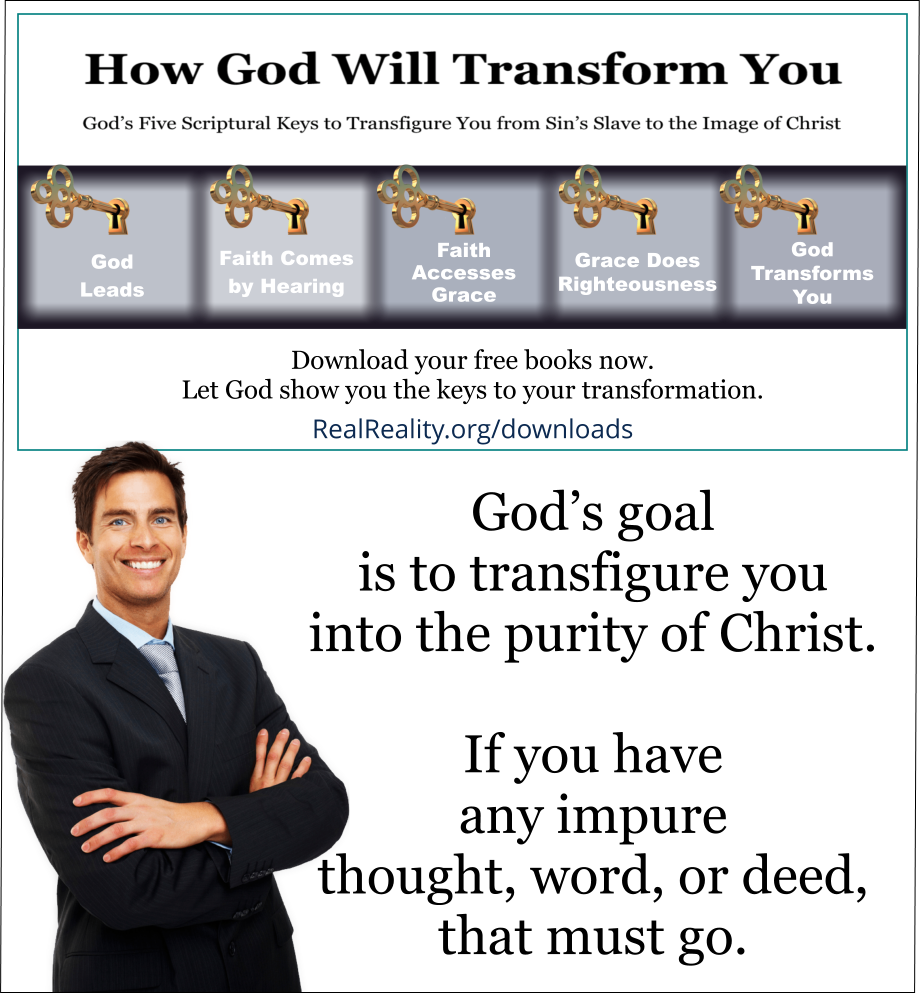 God’s goal is to transfigure you into the purity of Christ. If you have any impure thought, word, or deed, that must go. 
(Quote from https://realreality.org/downloads/how-god-will-transform-you/)

