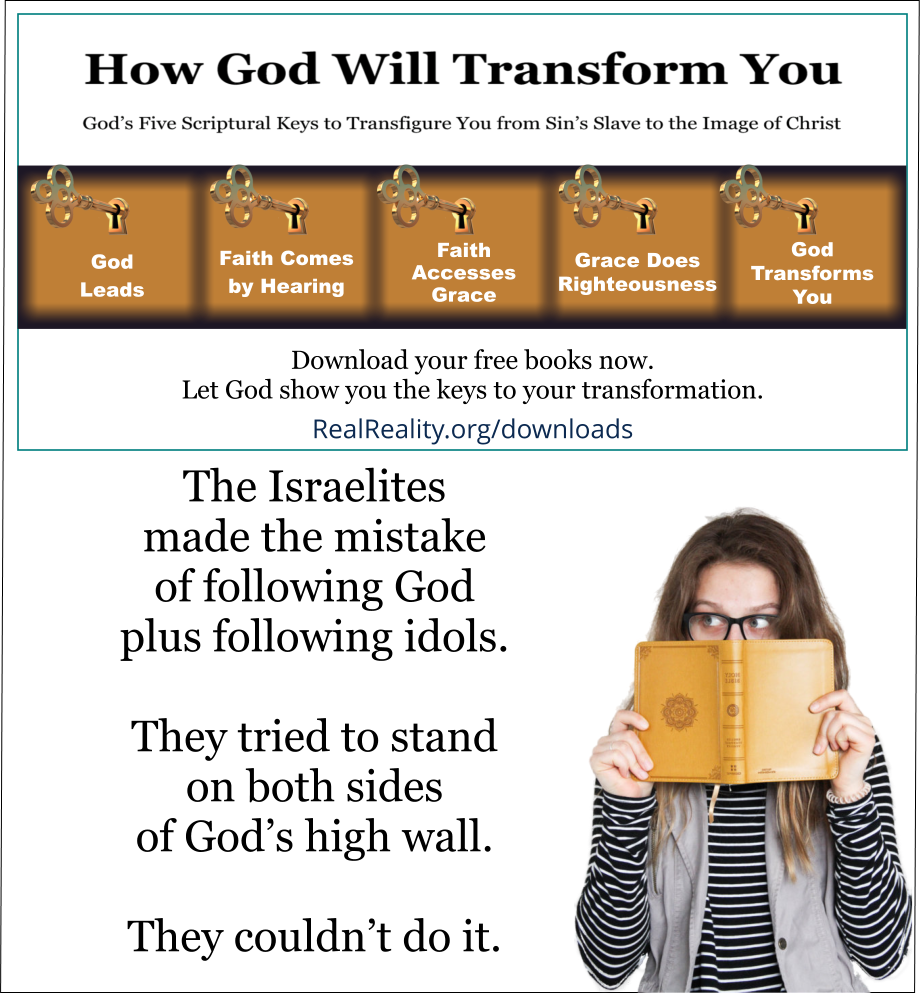 The Israelites made the mistake of following God plus following idols. They tried to stand on both sides of God’s high wall. They couldn’t do it. 
(Quote from https://realreality.org/downloads/how-god-will-transform-you/)
