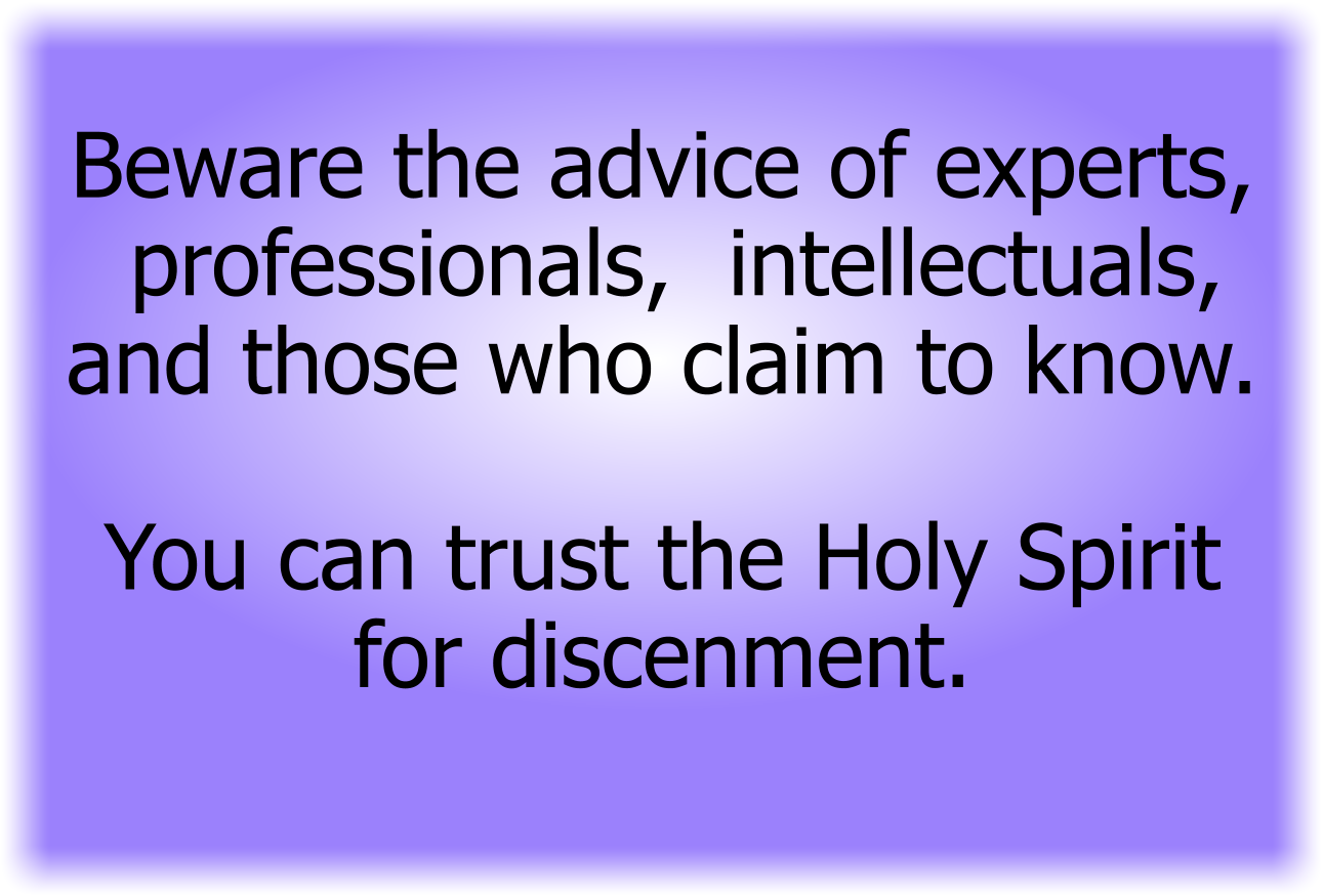 Beware the advice of experts, professionals, intellectuals, elitists, and those who claim to know.