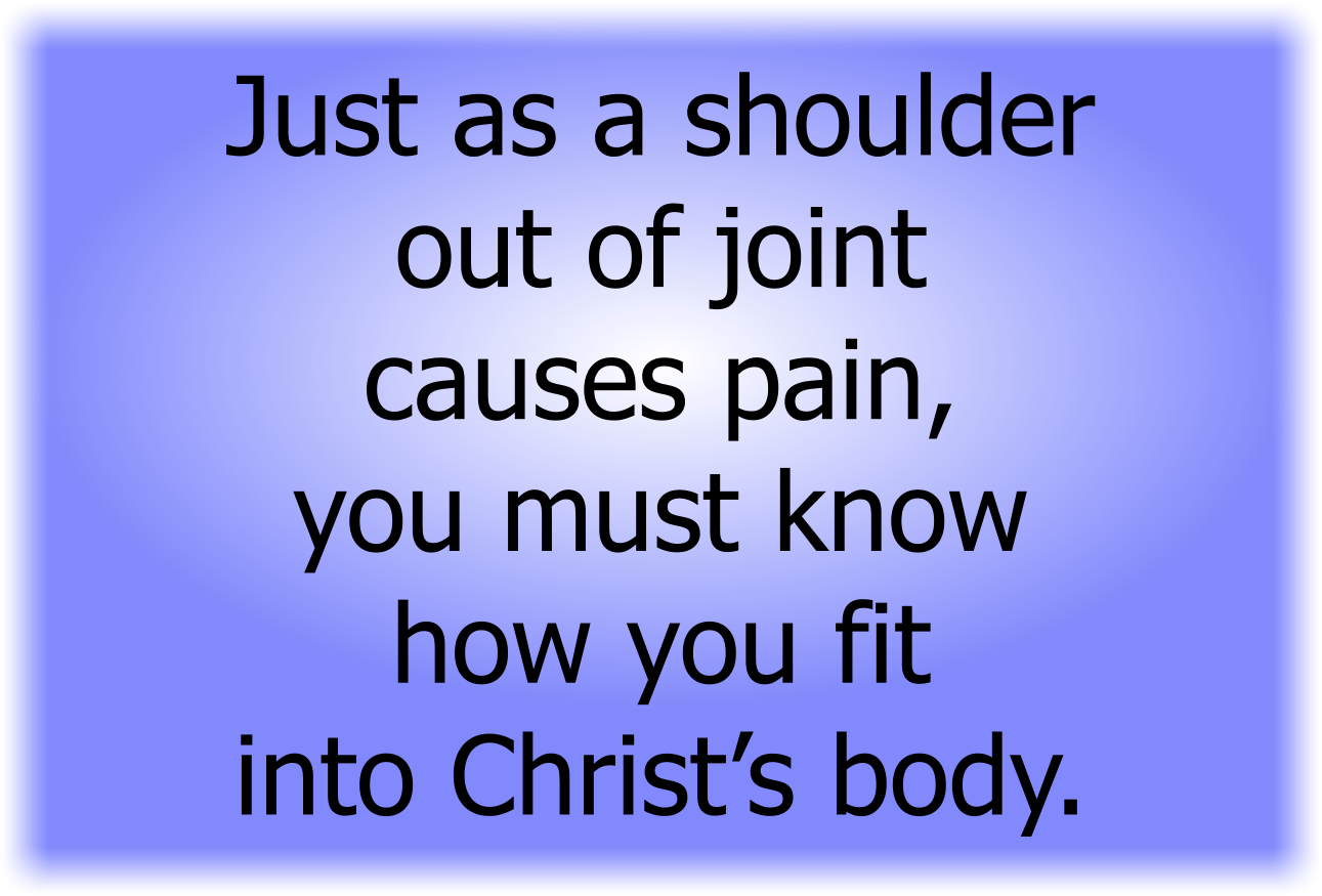 A shoulder out of joint causes pain. It's the same with disorder in Christ’s body.