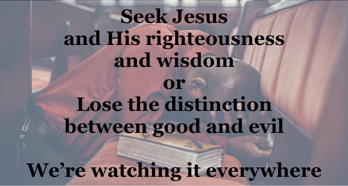 Seek Jesus and His righteousness and wisdom or lose the distinction between good and evil.