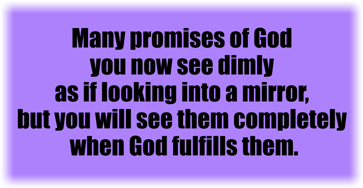 Many promises of God you now see dimly as if looking into a mirror, but you will see them completely when God fulfills them.
