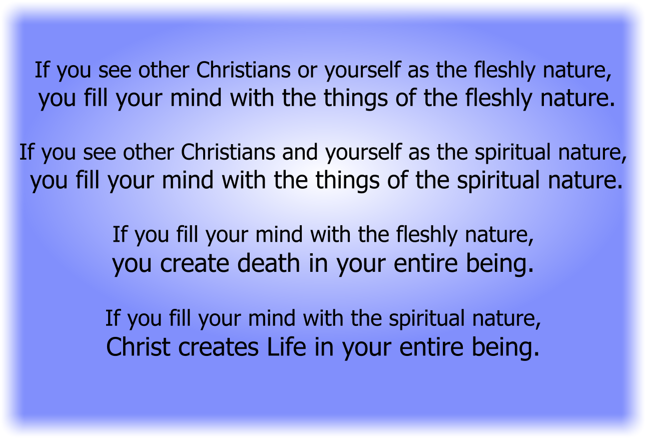If you see other Christians or yourself as the fleshly nature, you fill your mind with the things of the fleshly nature.